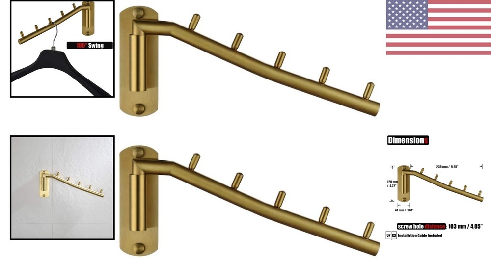 Space-Saving Clothes Hanger System - Brushed Gold Wall Mount 2-Pack