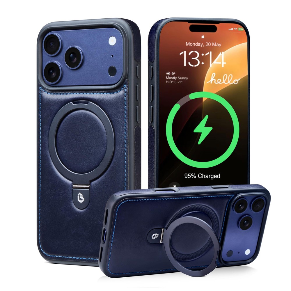 Bullroye iPhone 17 Pro Leather Case Stand MagSafe Deep Blue