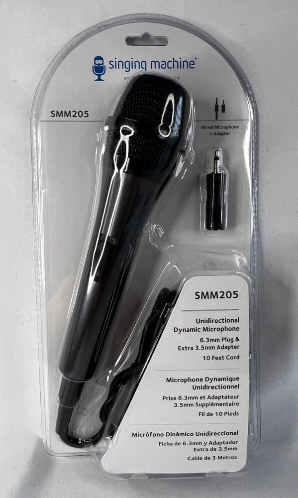 Singing Machine Unidirectional Dynamic Karaoke Microphone + Adapter - SMM205 NEW
