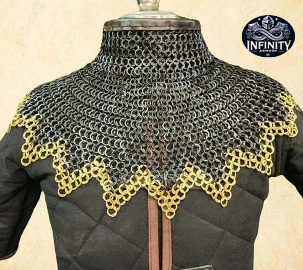 "Chainmail Collar | Zig-Zag Bottom | Two Brass Rows | Bishop’s Mantle"