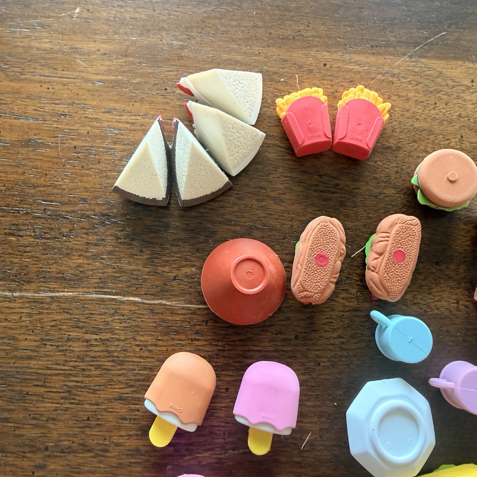 Lot of Mini Food Erasers Burgers Fries Ice Cream Cake Sandwich Popsicles & More