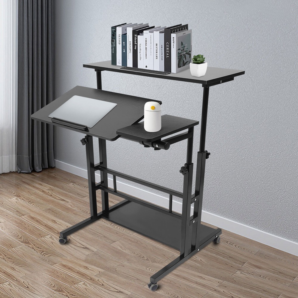 Rolling Laptop Desk Adjustable Height Office Computer Table Stand Up Workstation