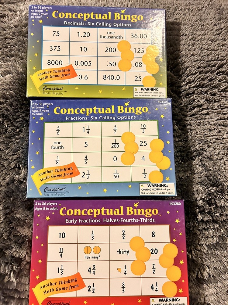 Math Conceptual Bingo Lot Of 3
