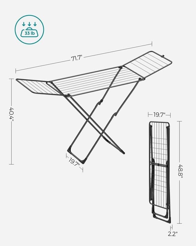 Clothes drying rack, metal laundry drying rack, foldable, space-saving,