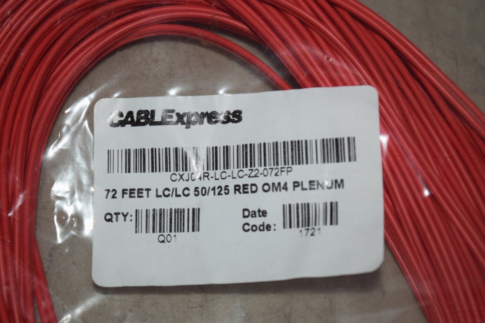 72 Feet Cablexpress LC/LC 50/125 Red 0M4 Plenum Patch Cable