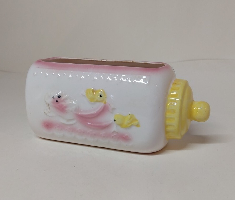 Ceramic Baby Bottle Planter Vase Decor