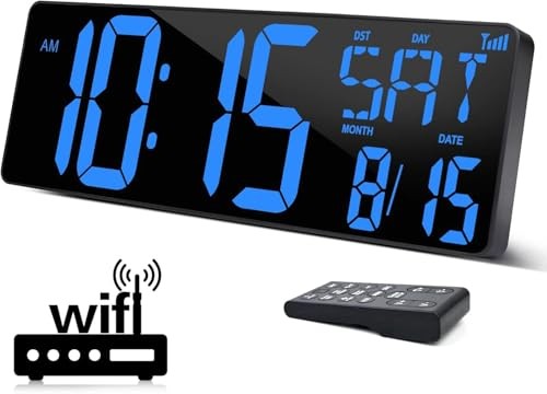 Large Digital Wall Clock WiFi Sync, 16.5 in Large Display Wall Clock Antique