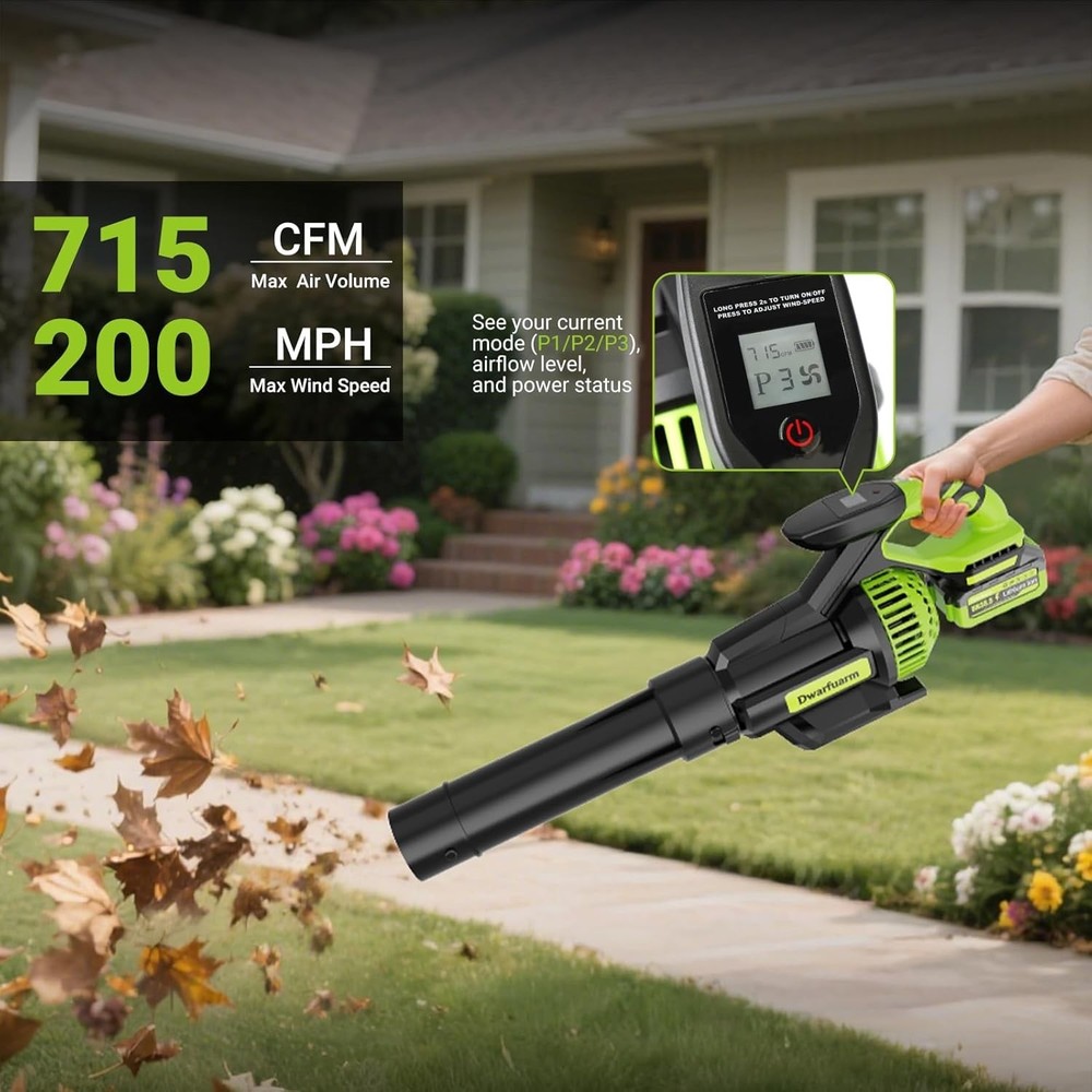 Battery Powered Leaf Blower with 3-Speed Modes & Ergonomic Design - 3.7 lbs
