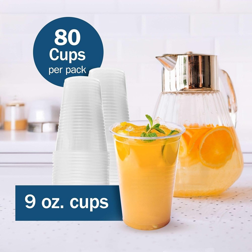 Small, Clear Plastic Cups 9 oz - 80 Disposable Drinking 1 Pack,