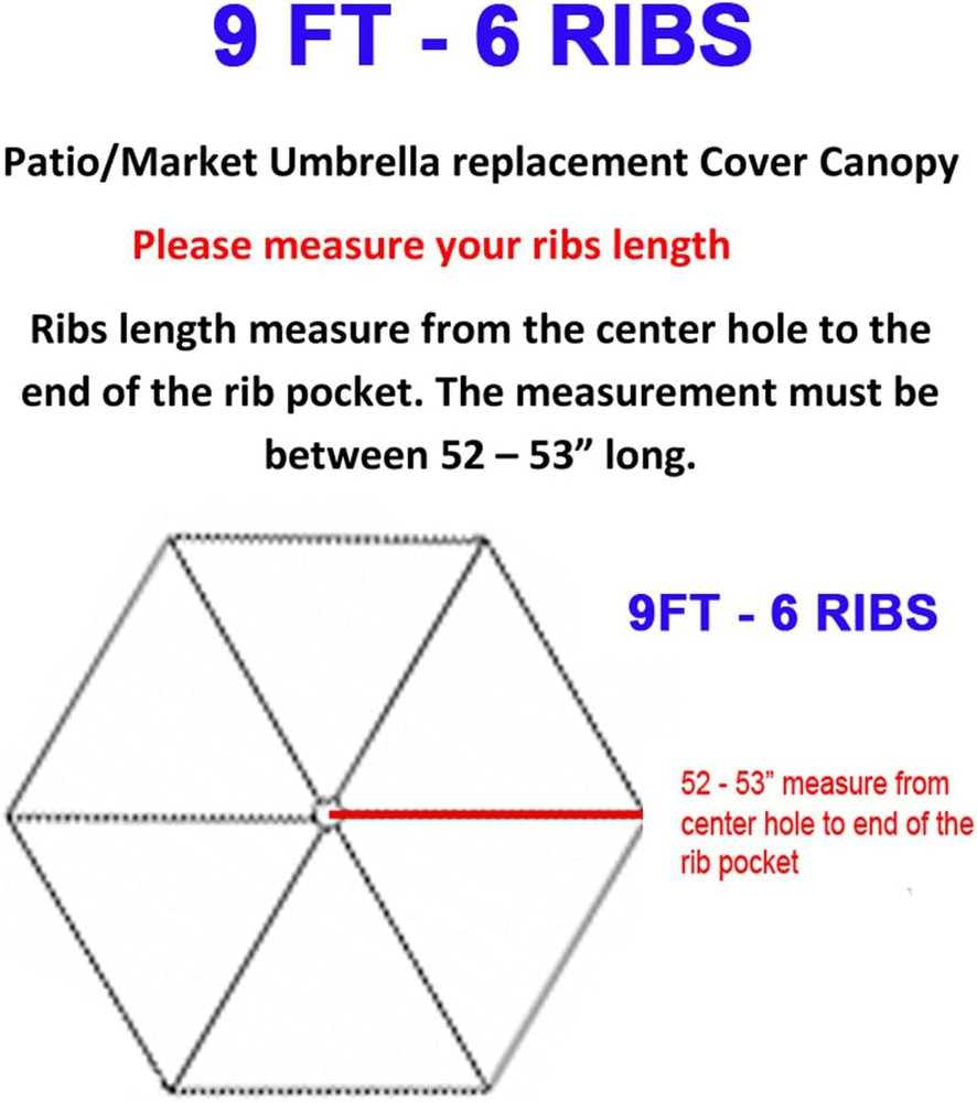 DECOR Replacement " STRONG & THICK " Umbrella Canopy for 9Ft 6 Ribs (Canopy Only