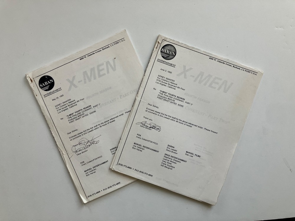 X-MEN AUTHENTIC 1st DRAFT SCRIPTS 'PHALANX COVENANT' Pts 1 & 2 + STUDIO TOPSHEET