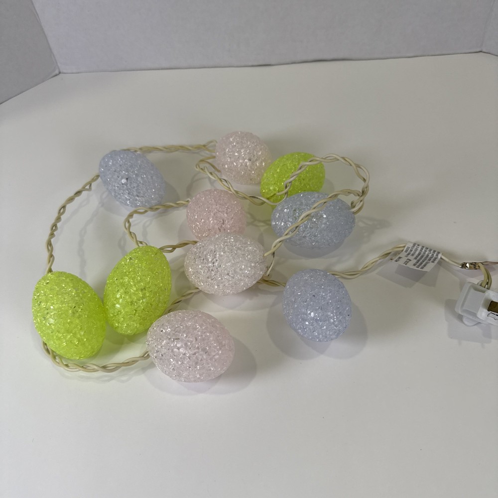 10 Easter Egg STRING LIGHTS Melted Plastic Popcorn GARLAND Vintage PINK BLUE