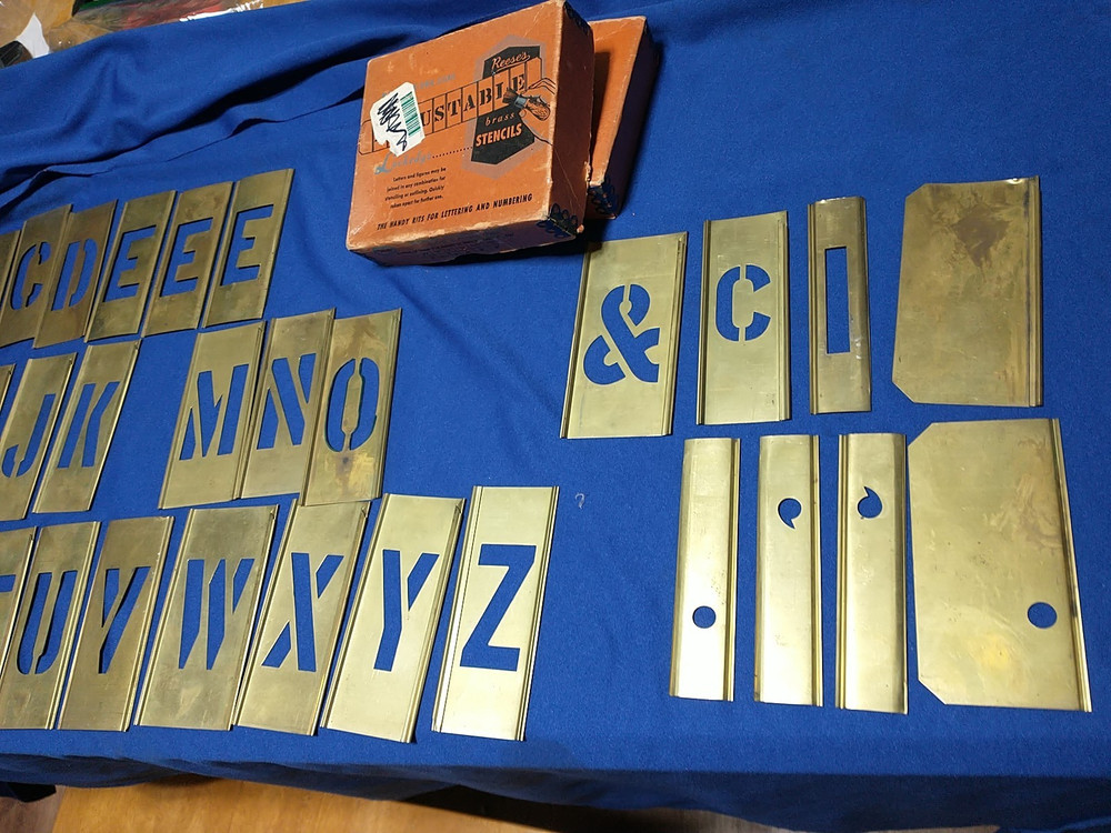 Vintage REESE'S Brass Interlocking Adjustable Letters stencils 2" LETTERS GOTHIC