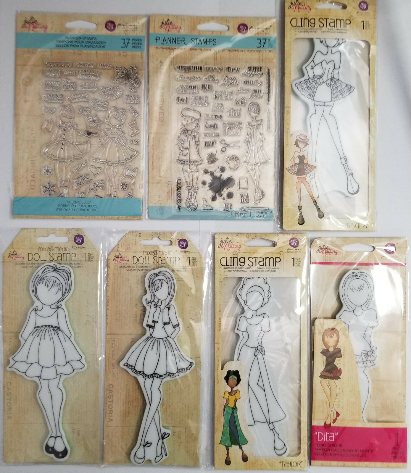 Prima Marketing Julie Nutting Mixed Media Doll and Planner Stamps - You Choose!