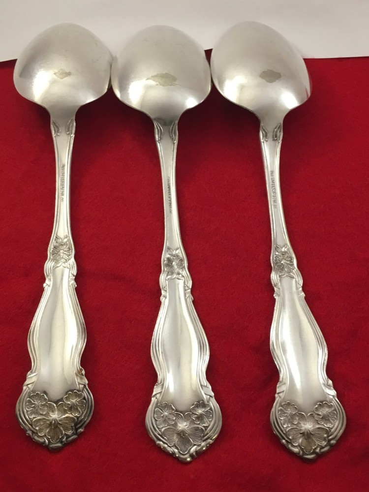 Wm Rogers & Son ARBUTUS Silver Plate 3 Solid Serving Spoons 1908 Flatware