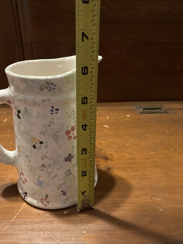 Ceramic Unbranded Pitcher Hand Painted Multicolor Flower Leaf Pattern 6”