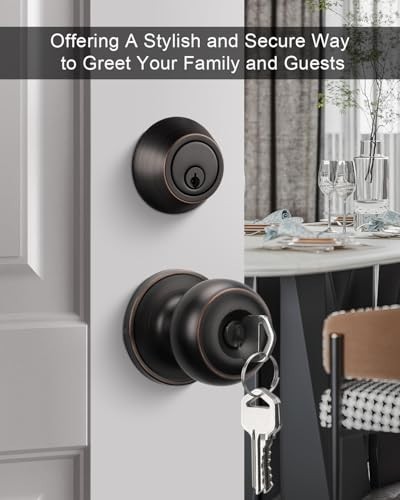 3 Pack Entry Door Lock Set with Deadbolt, Oil Rubbed Bronze Knobs, Keyed Unlike