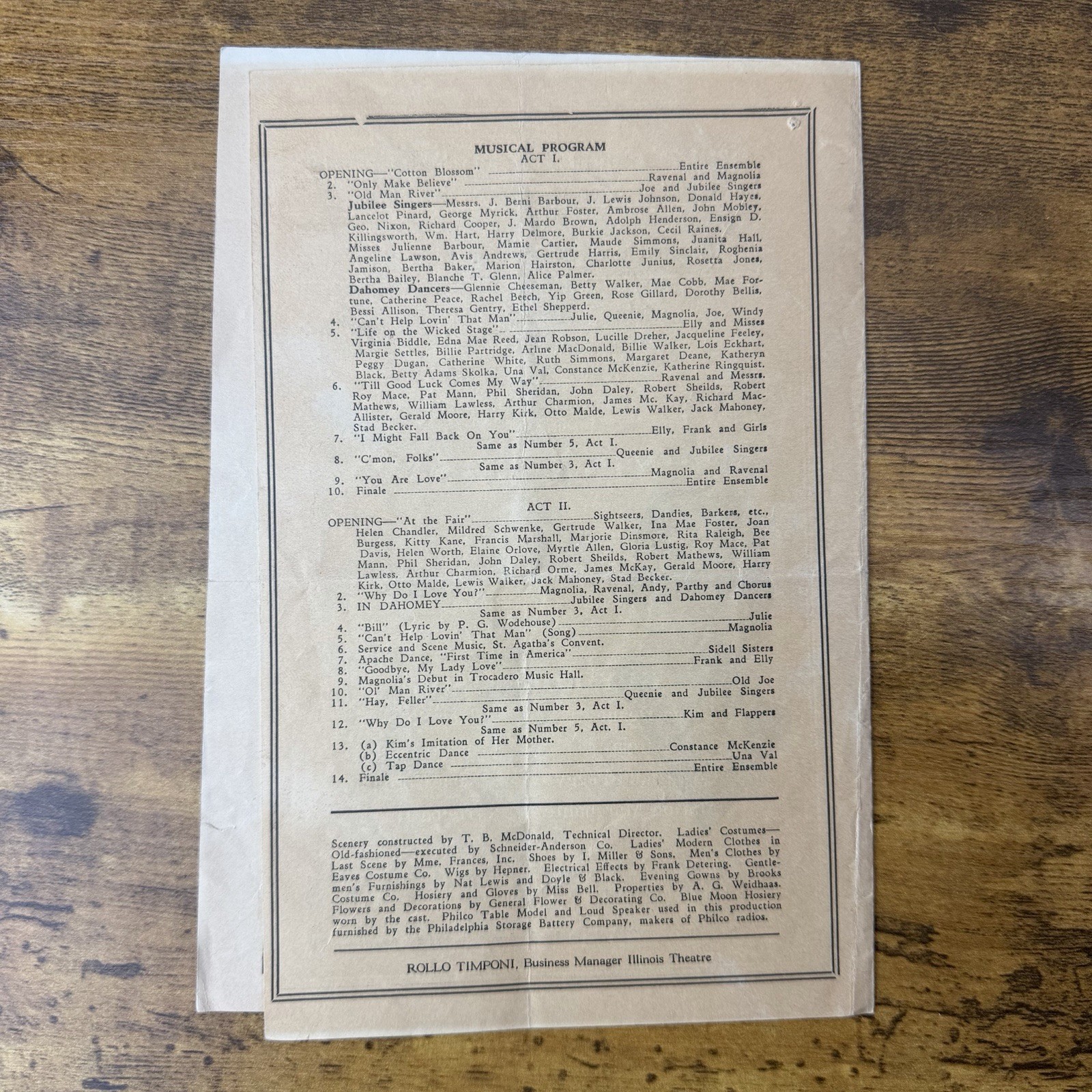 1929 Chicago IL Illinois Theatre Program Show Boat Ziegfeld Musical Playbill