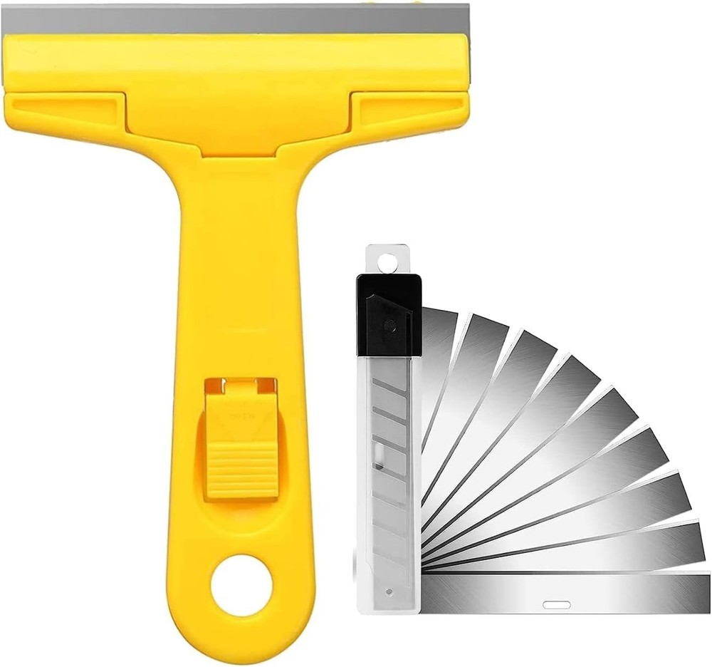 Razor Blade Scraper, 4" Scraper Tool with 10 Extra Replacement Metal Blades, Raz