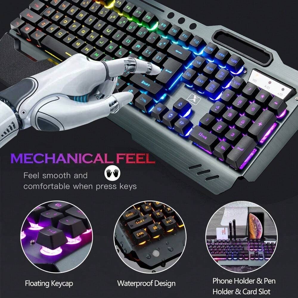 Wireless Gaming Keyboard and Mouse Combo Rainbow Backlit Metal Rechargeable PC