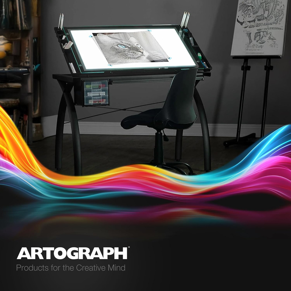 Adjustable Dimmable Light Tracing Table for Artists with Storage Solutions