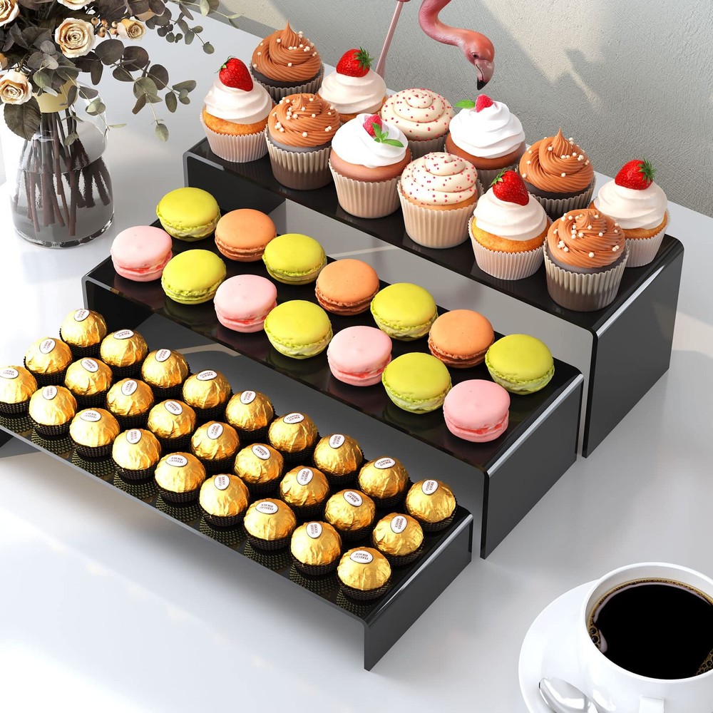 6Pcs Large Acrylic Risers, 2 Set(11.2”L~11.6”L~12”L) Black Rectangular Showca...