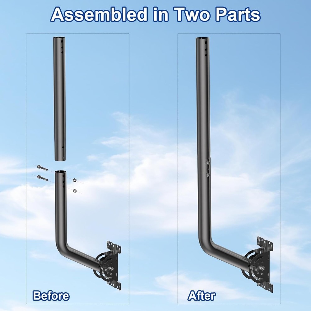 Universal Adjustable TV Antenna Pole Mount, J-Mount Solid Mast 1.38'' x 28'' ...