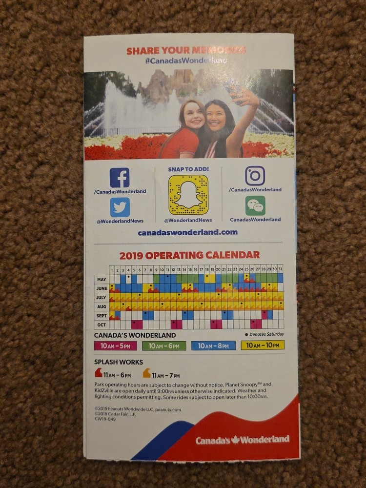 Canada's Wonderland 2019 Park Guide Map