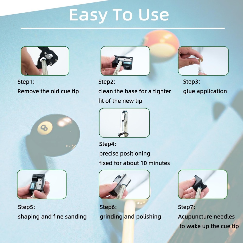 38PCS Pool Cue Tips Replacement Kit, 13mm Pool Stick Tips Replacement Kit wit...