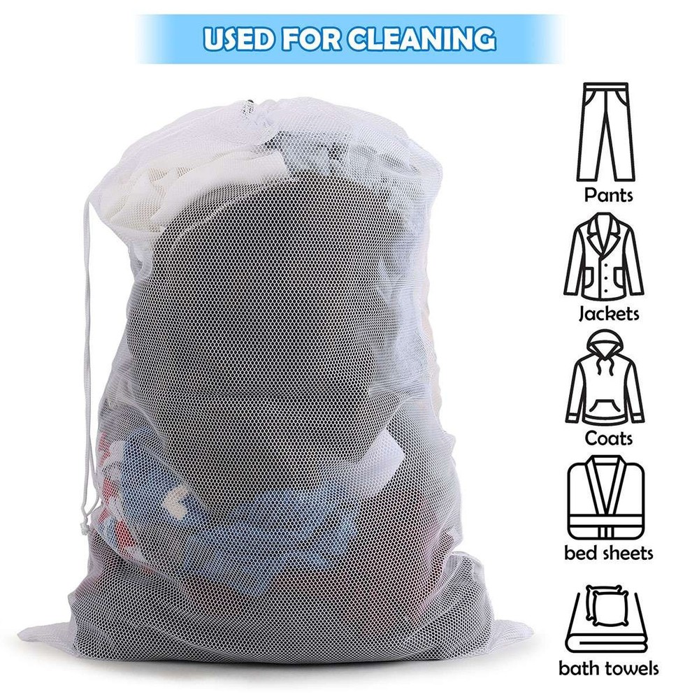 Drawstring Laundry Bag Foldable Hamper Large Mesh Wash Clothes Bag