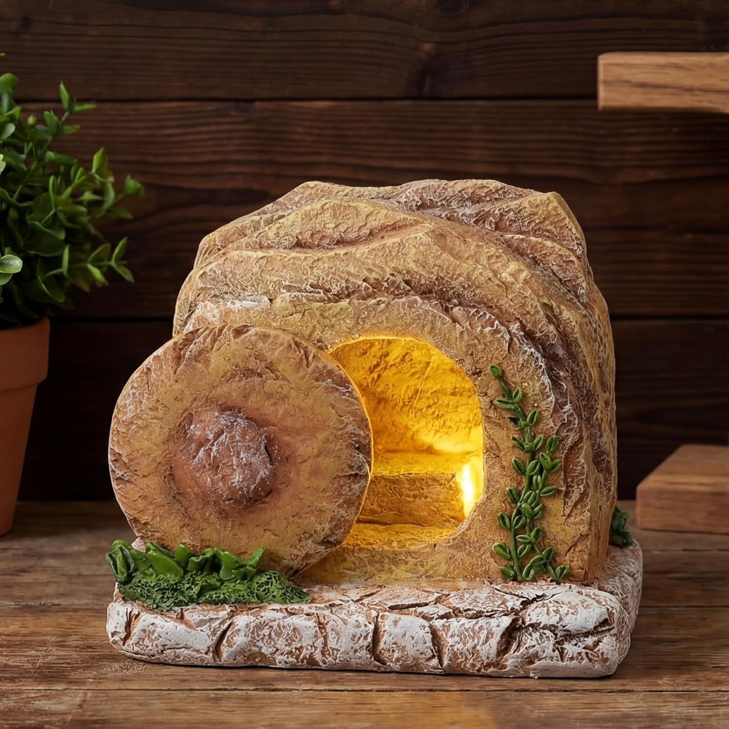Lighted Easter Empty Tomb Scene Decor Resin Resurrection Tomb Scene with Movable