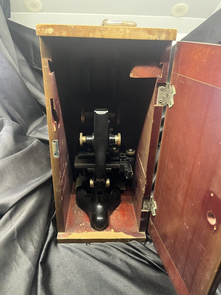 ANTIQUE BRASS BAUSCH & LOMB BINOCULAR MICROSCOPE IN BOX