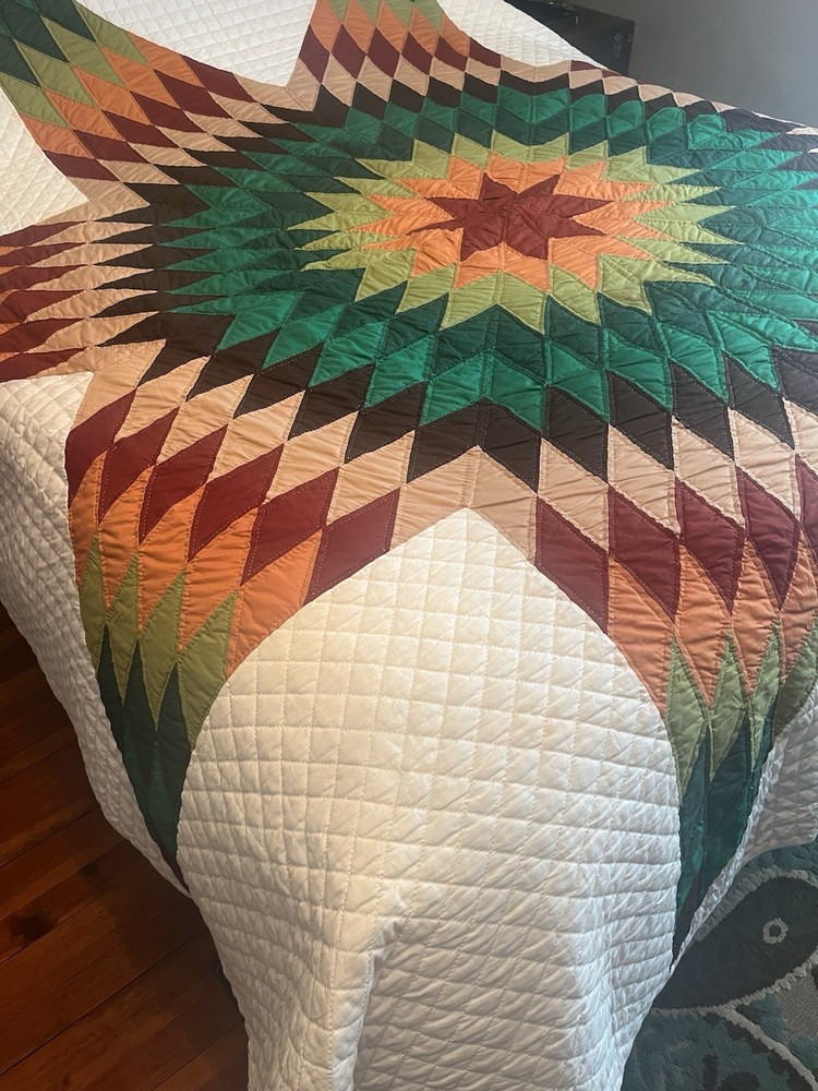 Vintage Handmade Quilt Lonestar Bedspread Cotton Patchwork King