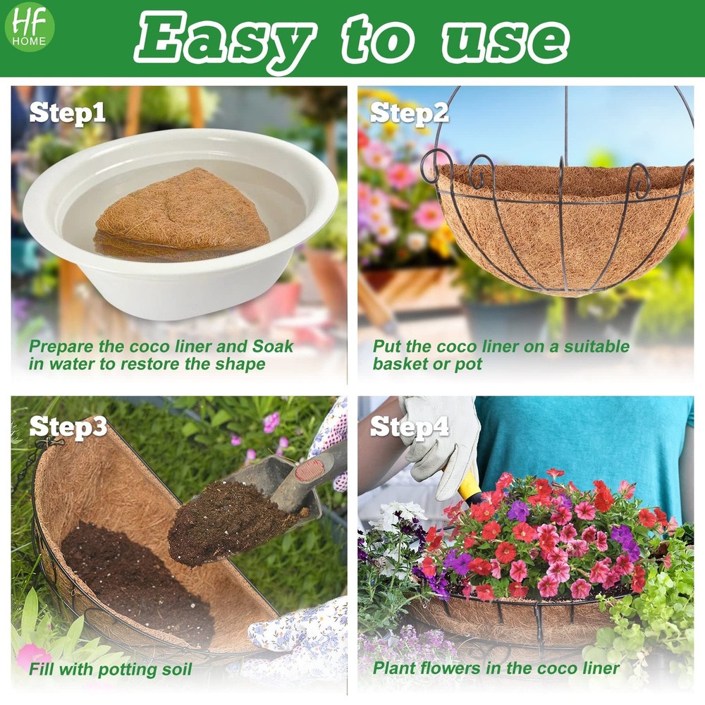 2 PCS 16" Half Round Coco Liner,Half Circle Wall Planter, Coco Fiber Replacem...