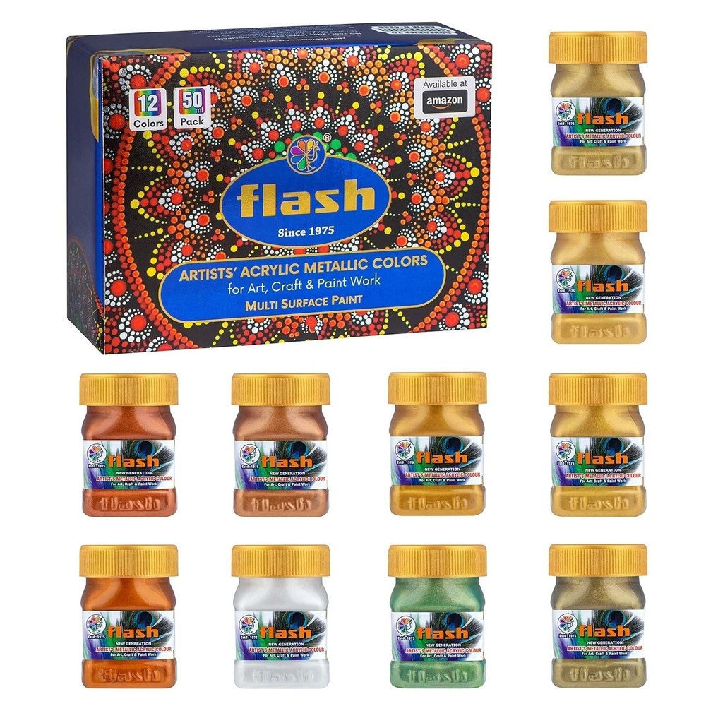 # Flash Premium Solid Metallic Acrylic Colour Set | 12 Color Set | 50 ml