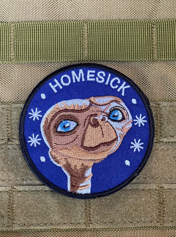 ET Phone Home Sick Alien Tactical Embroidered Patch Hook Loop Backing