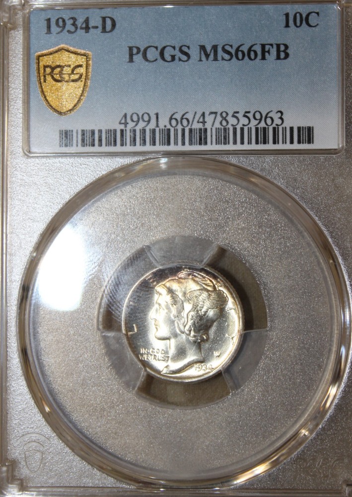 1934-D MS66FB Mercury Dime, PCGS 47855963