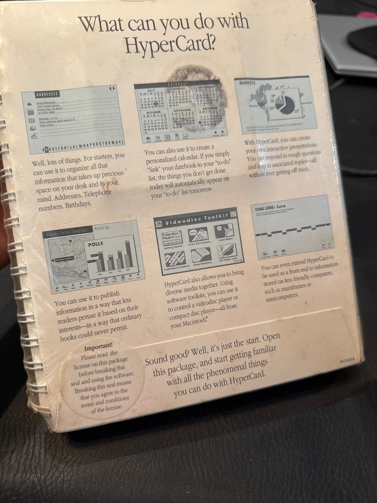 SEALED Apple Mac HyperCard 3.5" disk set 942-1601-A User Guide & HyperTalk Intro