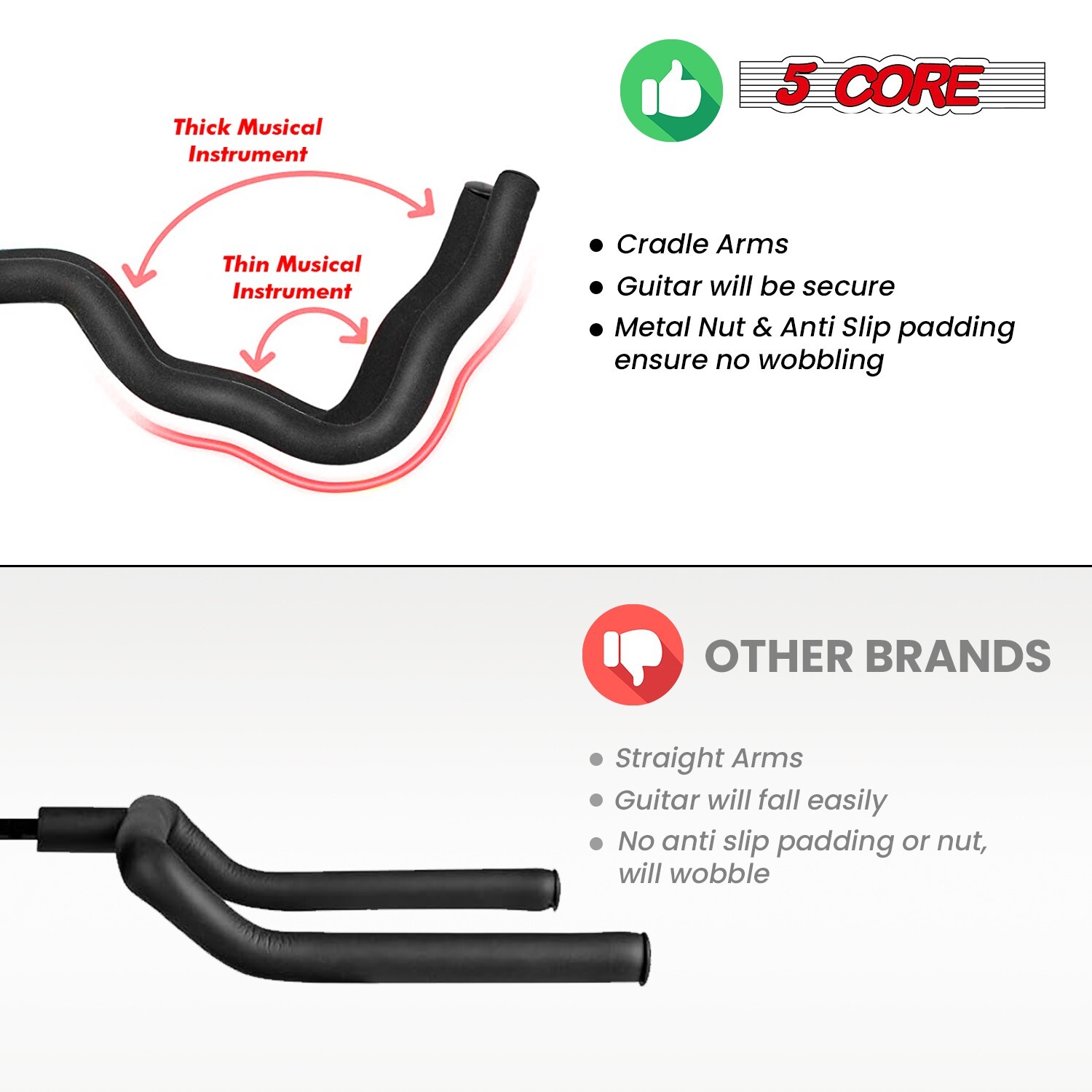 5Core Guitar Stand Floor Heavy Duty Adjustable Acoustic Electric Guitars Holder