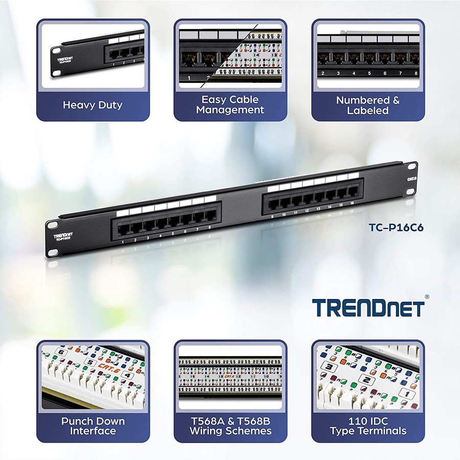 TRENDnet 16-Port Cat6 Unshielded Patch Panel (tcp16c6)