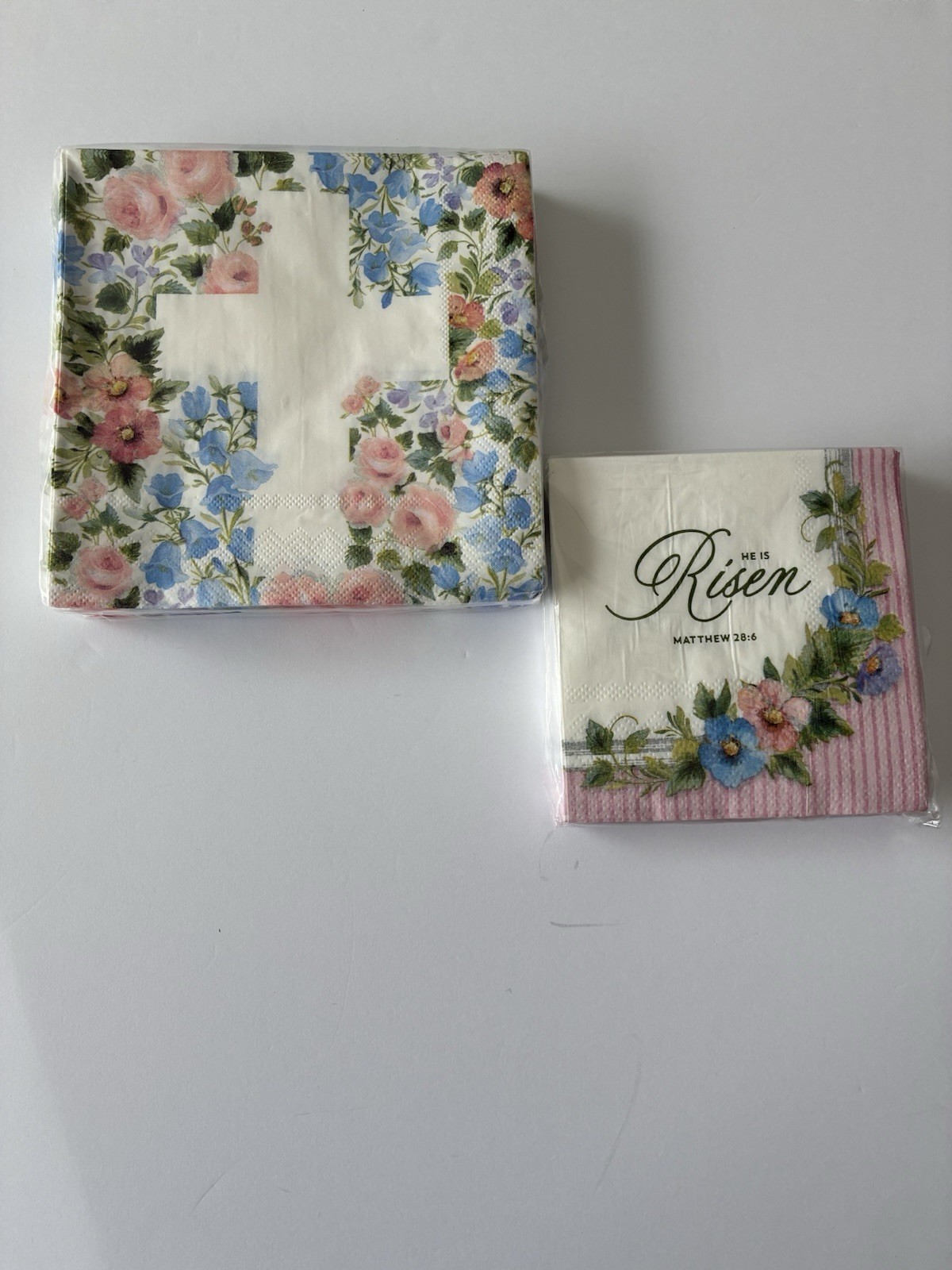 2 Packs~50 Ea. Easter Napkins Religious He Is Risen & White Cross Flowers Paper