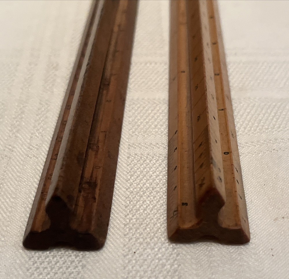 2 Vintage Triangular Scale Ruler Engineer Divided Eugene Dietzge 1626 Germany