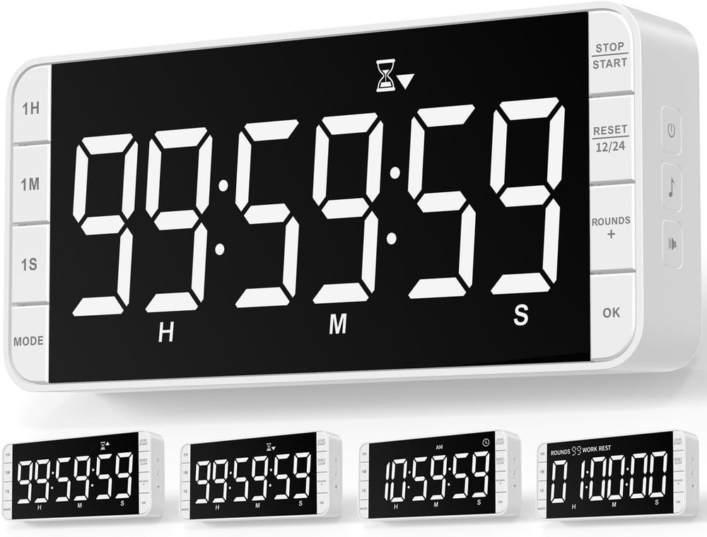 7.8'' Extra Large LED Kitchen Timer: 99H Countdown Countup with 3 White