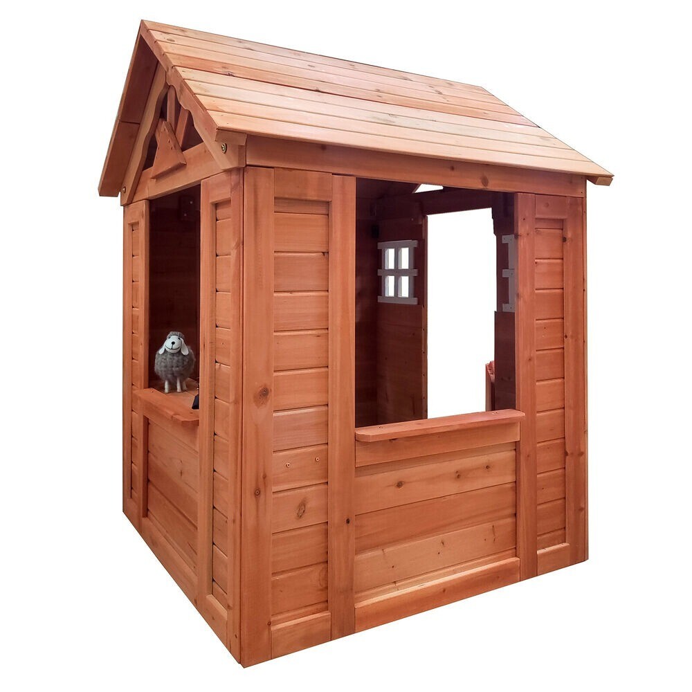 Wooden Playhouse for Kids Backyard Outdoor Cottage with Flowerpot Holder Window