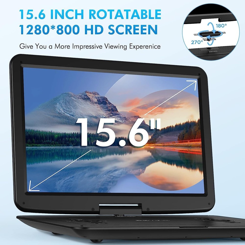 17.9" Portable DVD Player with Rotatable Screen, Rechargeable Multimedia Device