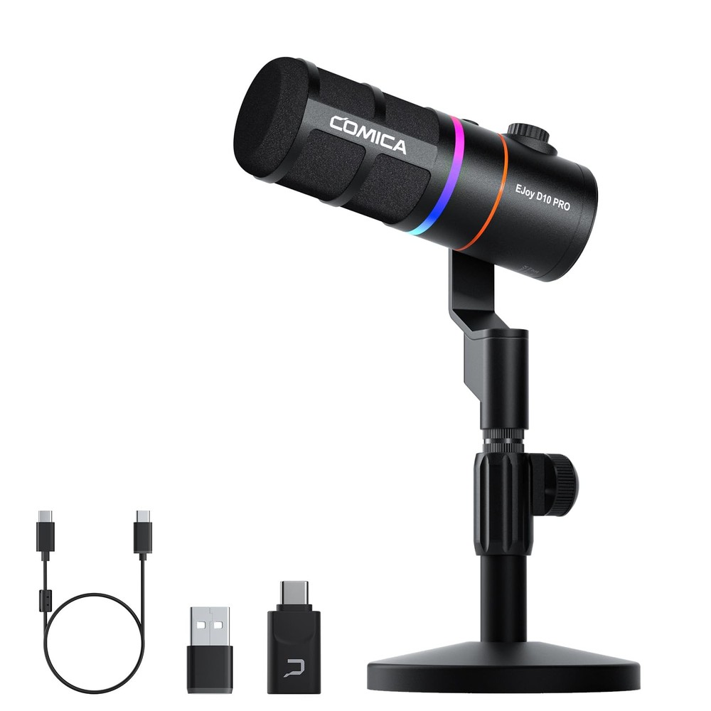 EJoy D10 (D) Wireless USB Gaming Microphone – RGB Dynamic Mic with Wired/Wire...