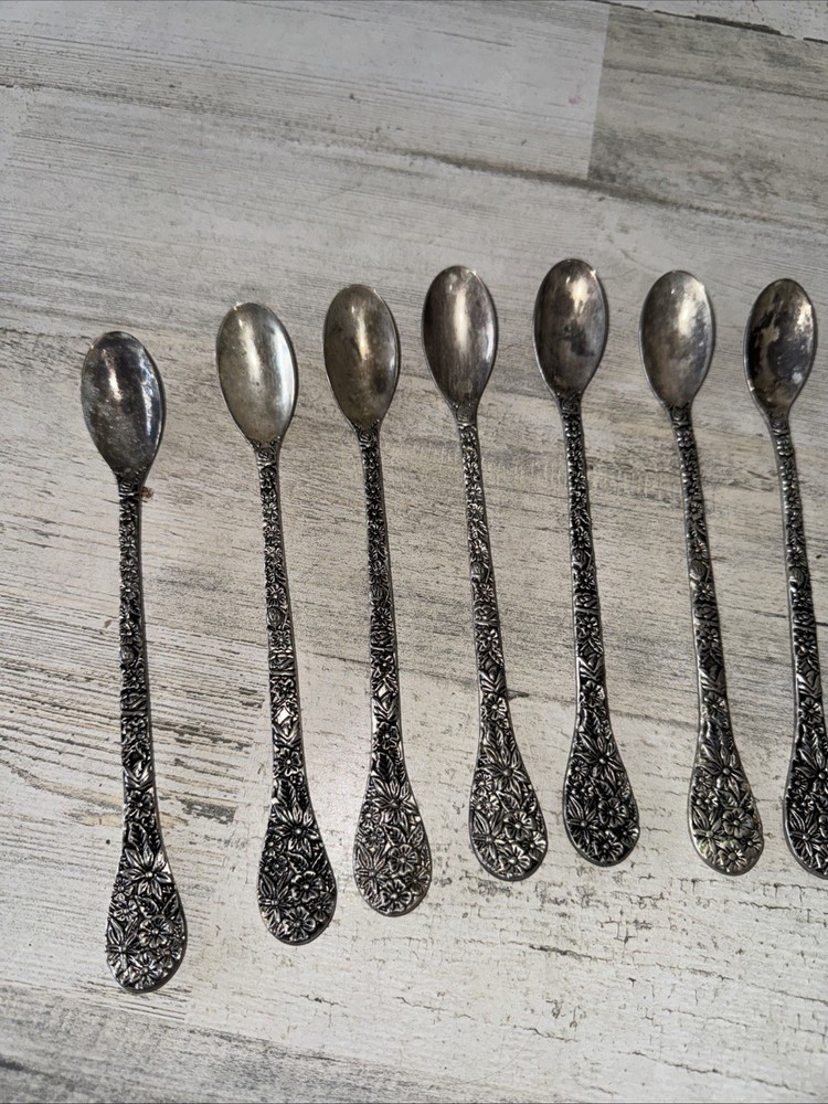 Godinger Olde Bouquet 7 Iced Tea Spoons Silverplate