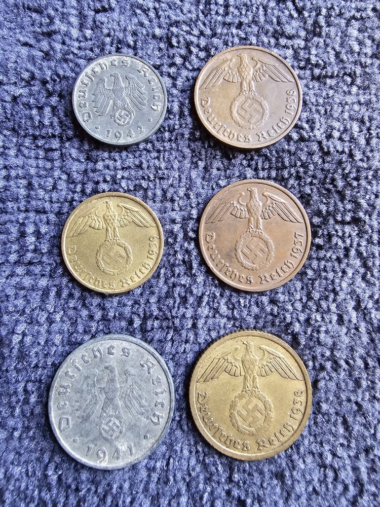 Six German Third Reich Reichspfennig Coins