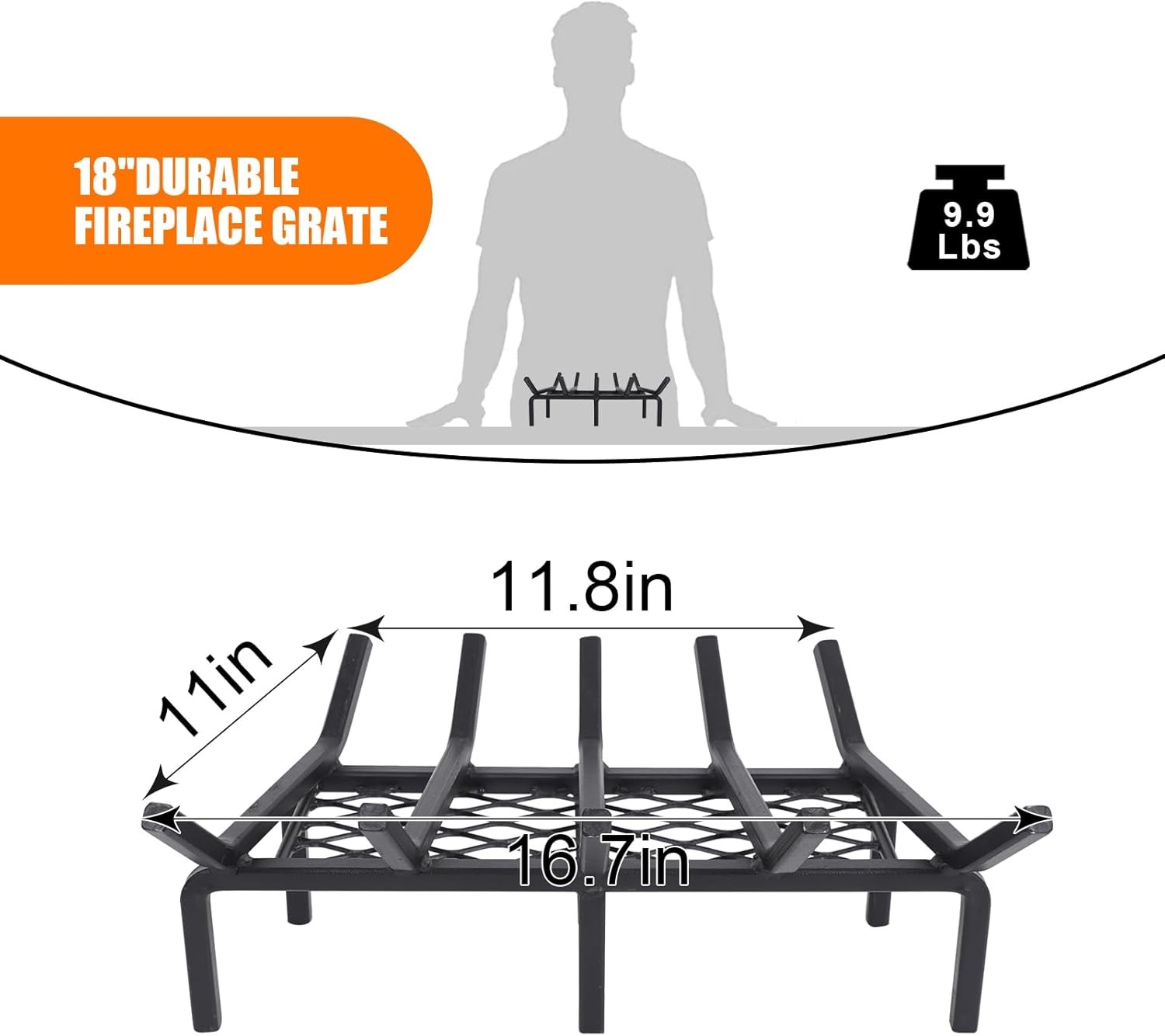 17 Inch Fireplace Grate with Ember Retainer,Cast Iron 17 INCH, Black