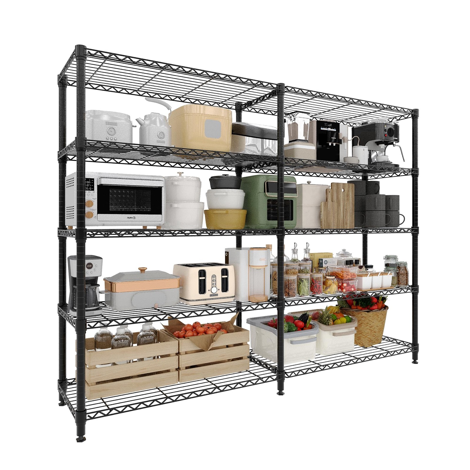 Heavy Duty 5-Tier Metal Wire Storage Rack Adjustable Industrial Shelving